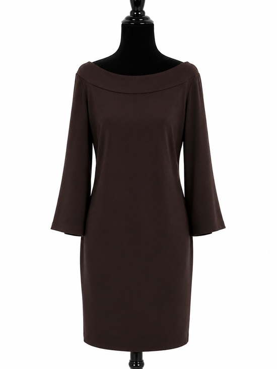 Toma and Linda Platt Dresses & Skirts - Tom and Linda Platt Brown Solid Boat Neck Sheath Knee Dress Zip Size 8